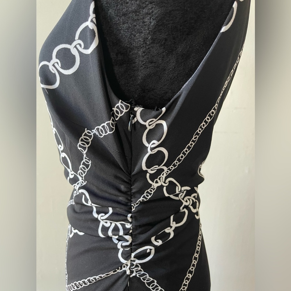 David Meister Black/White A-Symmetrical Chain Link Dress, size 10, like new - Picture 5 of 8